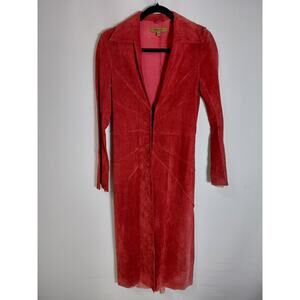 Arden B Long Coat Red Solid Long Sleeve 100% Leather Size XS